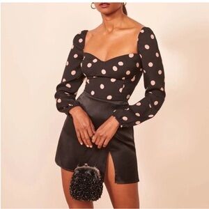 Reformation Black Top with Pink Polka Dots